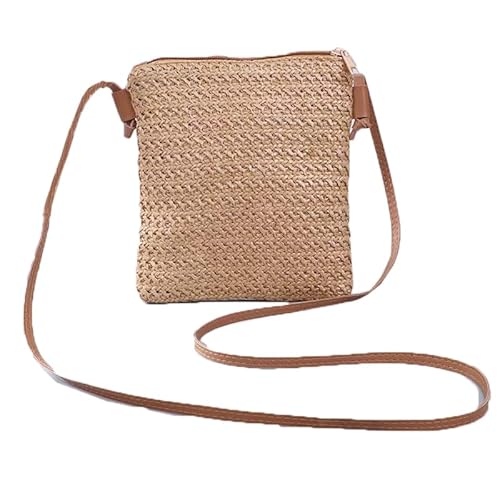 YFZCLYZAXET Strohtaschen Strandtasche Damenmode Strohtasche Rattan Gewebte Geldbörse Crossbody Messenger Bag Zopf Kleine Quadratische Handtasche Boho Beach Coffee