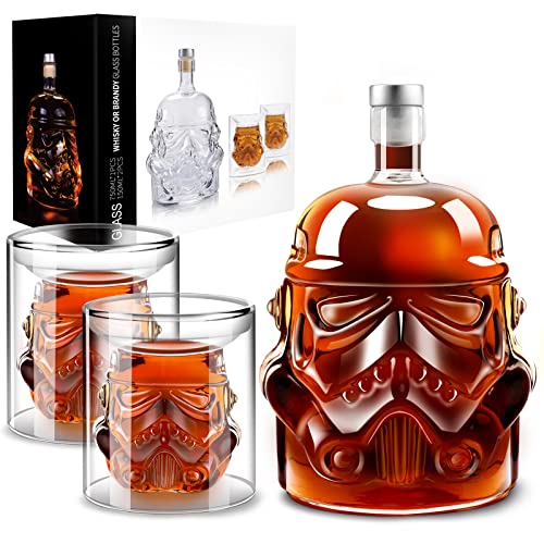 Whiskey Decanter Set Transparent Kreativ mit 2 150ml Gläsern, Whisky Karaffe für Brandy, Scotch, Wodka, Geschenke für Papa, Ehemann, Freund