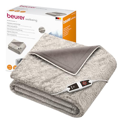 Beurer HD 150 XXL Nordic Heizdecke, elektrische Wärmedecke mit Abschaltautomatik, 200 x 150 cm, 6 Temperaturstufen, maschinenwaschbar, Kuscheldecke in Felloptik,Taupe