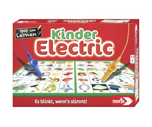 Noris Kinder Electric Lernspiel – Zuordnungsspiel mit Lichtsignal bei richtiger Antwort, 12 Bildtafeln, Batterie betrieben – pädagogisches Spielzeug Kinder ab 4 Jahren