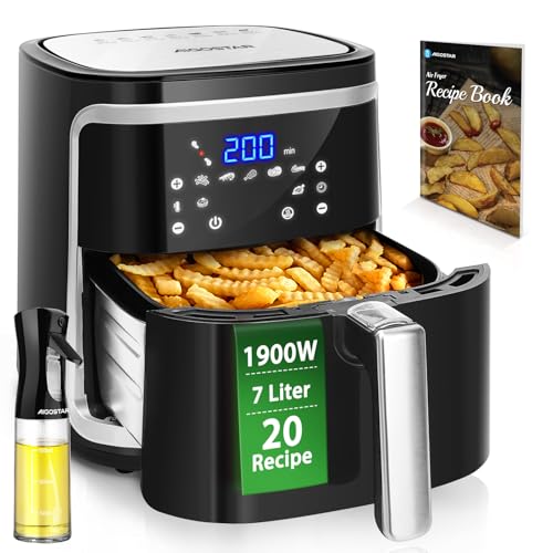 Aigostar Cube - Heißluftfritteuse 7L XXL, Airfryer 1900W, 7 Programmen, Warmhalten, 20 Rezepte, ohne Öl, für 6-10 Personen, Air Fryer mit Digitalem LED-Touchscreen, Schwarz