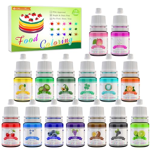 Lebensmittelfarbe - 15 Flüssige Lebensmittel Farben Set für Kuchen Backen, Kekse, Macaron - Hochkonzentrierte Food Coloring für Kuchendekoration, DIY Slime, Kunsthandwerk Einfärben - 6ml jeder