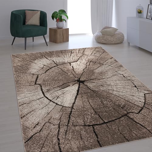 Paco Home Edler Designer Teppich Wohnzimmer Holzstamm Baum Optik Natur Grau Braun Beige, Grösse:120x170 cm