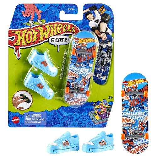 Hot Wheels Skate Fingerboard Spielset, designt in Zusammenarbeit mit Tony Hawk, inkl1 Fingerboard und 1 Paar Skateboard-Schuhe, Design kann variieren, ab 5 Jahren, HGT46
