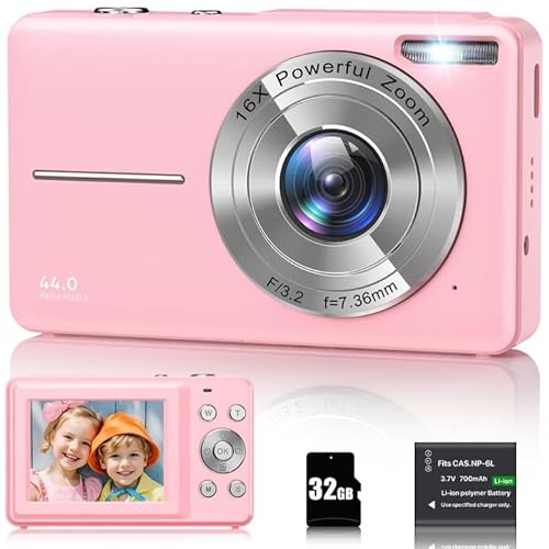Digitalkamera 1080P 44MP Fotokamera 16X Digitalzoom Kamera, Vlogging Fotoapparat Kompaktkamera mit 2,4