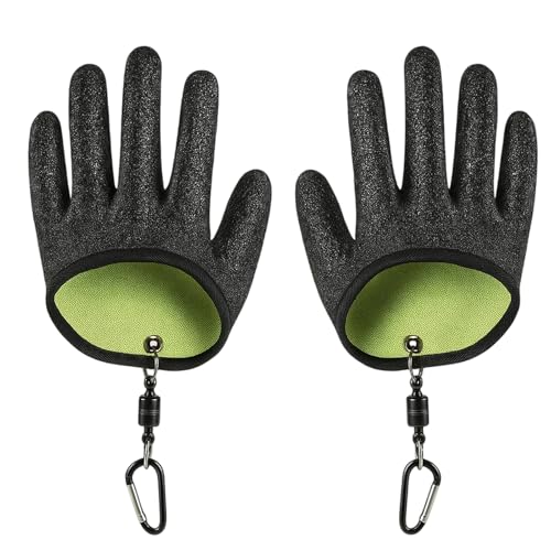 NieYat Angelhandschuhe, Landehandschuh Hecht, 1 Paar Handschuhe mit 2 Magnetischen Haken Angelzubehör, Angel Handschnuhe, Wasserdicht, Bissfest und Rutschschutz für Hecht, Zander, Wels, Raubfische