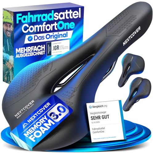 NEXTCOVER® Fahrradsattel - Das Original - mit Memory-Foam 3.0 I maximaler Fahrkomfort I ergonomischer Fahrrad Sattel für Damen & Herren I Fahrradsattel Herren bequem, Sattel Damen bequem weich