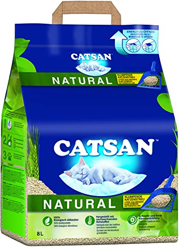 CATSAN Natural – Kompostierbare Klumpstreu für Katzen aus 100% Pflanzenfasern – Biologisch abbaubar – Beutel (1 x 8 Liter)