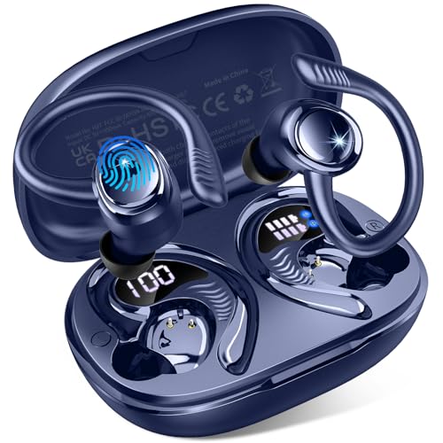 Bluetooth 5.4 Kopfhörer Sport, 2026 Neu In Ear Kopfhörer Kabellos Bluetooth mit 6D Stereo/4 ENC Mic, 50H Noise Cancelling Ear buds, Over-Ear Sportkopfhörer mit Ohrhaken, IP7 Wasserdicht Ohrhörer