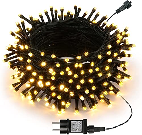 Joomer Lichterkette Außen 200 LED, 20M Warmweiß Weihnachtsbaum Lichterkette Strombetrieben mit Timer, 8 Modi Wasserdicht Weihnachtsbeleuchtung Innen für Outdoor Party Garten Hochzeit Deko