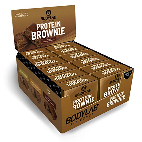 Bodylab24 Protein Brownie Doppel-Schoko 12x50g, High Protein Snack mit 12g Eiweiß pro Brownie, Eiweißsnack aus Molkenprotein-Konzentrat, Milchprotein-Isolat und Kalziumcaseinat