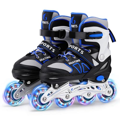 Inline Skates für Kinder Jungen Mädchen Anfänger, 4 Size verstellbare Rollschuhe mit Light Up Rollen. (M (EU32-36)) / (CN35-38)