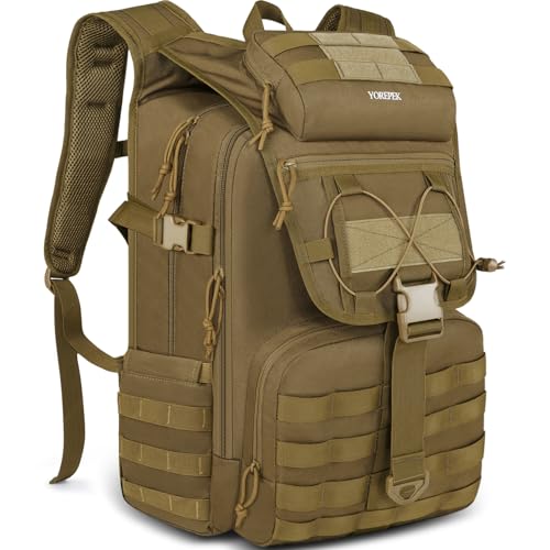 YOREPEK 50L Militär Rucksack, Groß Taktischer Rucksack, Wanderrucksack Herren Bundeswehr Outdoor Arbeit Survival Wasserdicht Travel Assault Tactical Backpack für Trekking Camping Reisen Jagd, Khaki