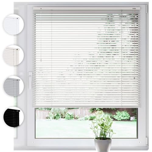 SONELLO Aluminium Jalousie 80cm x 100cm Weiß Alu Jalousie Klemmfix ohne Bohren Sichtschutz Blendschutz Lichtschutz Sonnenschutz für Fenster und Türen