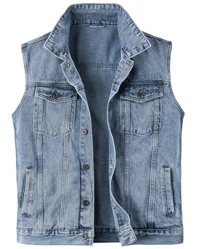 Harbrosrce Classics Herren Weste Denim Vest Ärmellose Jeansweste Cowboy Jacke Motorradweste Bikerweste für Männer Casual Freizeitweste