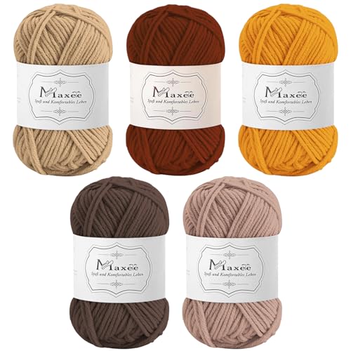 Maxee Häkelgarn 250g (50g*5 Farbe), Acryl Wolle Zum Stricken, Garn zum Häkeln und Stricken, Hand Knitting Yarn Set, Handstrickgarn Baumwollgarn für Häkeln, Wolle zum Stricken und Kunsthandwerk #15