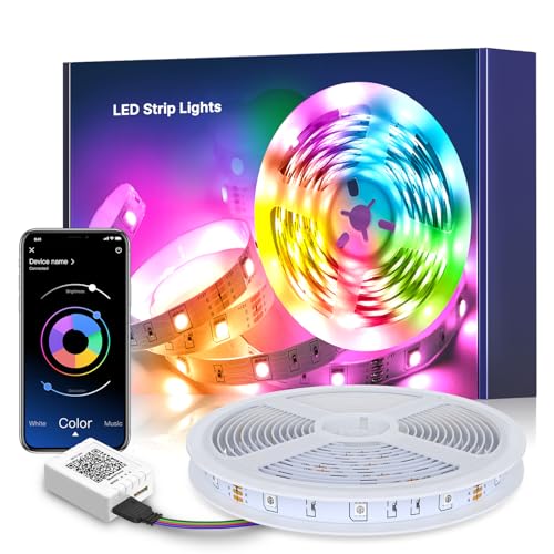Mexllex LED Strip 5m, RGB LED Streifen, Farbwechsel LED Band mit IR Fernbedienung und APP, Led Lights Dimmbar Musik Sync, LED Beleuchtung für TV Zuhause, Schlafzimmer, Küche, Decke, Party
