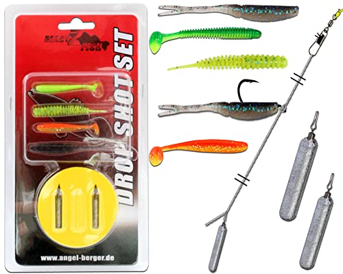 Angel-Berger Wild Devil Baits Drop Shot Set DropShot Monatage Ready2Fish Drop Shot Rig Blei Gummifische Barsch
