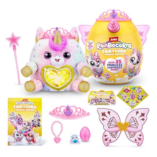Rainbocorns Fairycorn Princess Serie 6 Einhorn – Plüsch zum Sammeln – Magische Märchenprinzessin überrascht, Kuschel-Plüsch-Stofftier, Aufkleber, (Einhorn)
