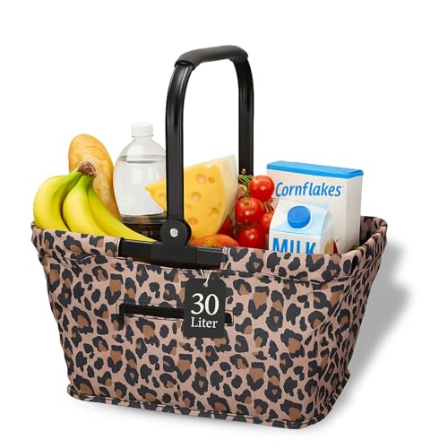 Einkaufskorb leo - stabiler und faltbarer Korb mit Henkel aus Aluminiumrahmen - ca. 30L Korbtasche für Einkäufe und Ausflüge - Einkaufstasche aus Polyester mit Soft Griff