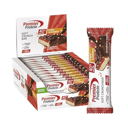 Premier Protein Soft Crunch Bar 40% Protein Strawberry Yoghurt 12x40g - Hoher Proteingehalt + Low Sugar + Palmölfrei