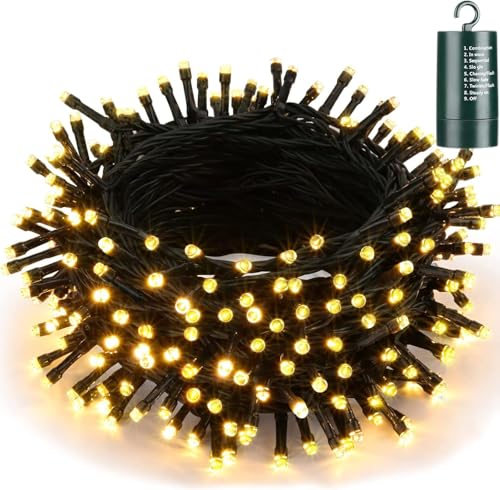Joomer Lichterkette Außen, 20M 200 LED Weihnachten Lichterkette Batterie Timer, 8 Modi Weihnachtsbaum Lichterkette Wasserdichte Weihnachtsdeko für Balkon Zimmer Party Hochzeit Festival (Warmweiß)
