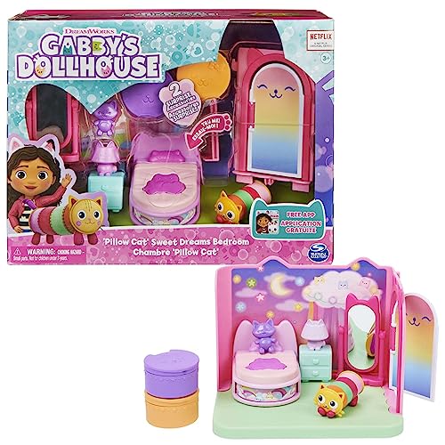 Gabby‘s Dollhouse Deluxe Raum, Sweet Dreams, Schlafzimmer mit Kuschelkatze (engl. Pillow Cat), 3 Möbelstücken und 2 Überraschungsboxen mit Zubehörteilen, geeignet für Kinder ab 3 Jahren