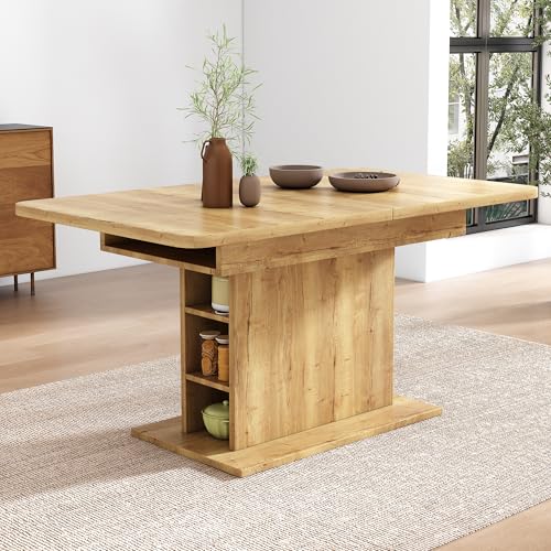 Merax Esstisch Holz, Ausziehbar Esszimmertisch mit Stauraum, Rechteckiger Küchentisch, für Wohnzimmer und Esszimmer, 110/130L x 70B x 75H cm, Natur
