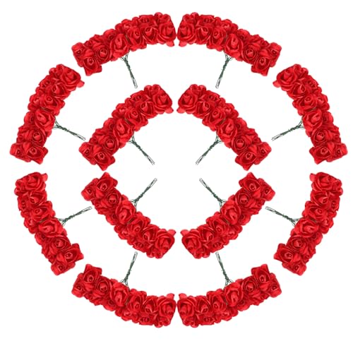 Exircy 144 Stück Mini Kunst Blumen Rot Rosen Blumenköpfe Rot Schaumrosen Klein Gefälschte Rosen Blumen Künstliche Rosenblüten Schmücken für DIY Party Festival Valentinstag Hochzeit Dekoration (1,5 cm