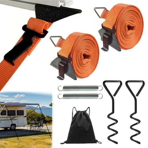 PASLFC Sturmband Markise Wohnmobil, Markisen Sturmsicherung, Sturmband für Vorzelt, Sturmbänder Markise, Wohnwagen hold down Side Kit die für die Meisten Wohnmobil & Wohnwagen (orangefarbene Farbe)