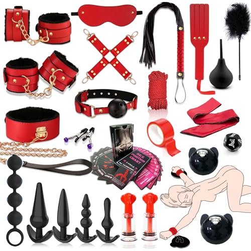 Sex Bondage Fesseln Sex Spielzeug für Paare,28pcs BDSM Set mit Handschellen und Anal Toys,Sex Spielzeug für Frauen Männer