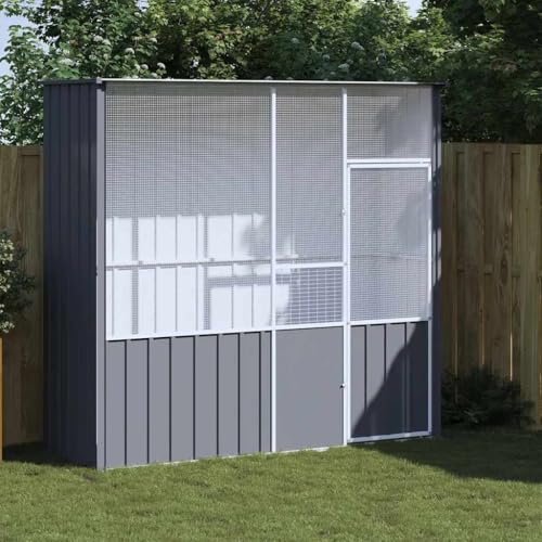 Emmtore Voliere Vogelvoliere Außen Aufzuchtkäfig All-in-One-Vogelkäfig Außenvoliere Käfig Vogelhaus Voliere Verzinkter Stahl,Anthrazit,215 x 78 x 200 cm