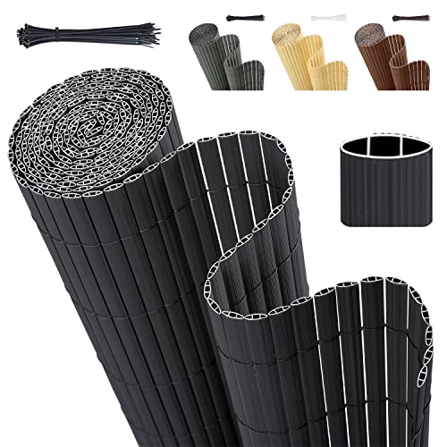 Sekey PVC Sichtschutzmatte 90x500cm Doppelte Verstärkung Innen, Balkon Sichtschutz mit Kabelbindern, Sichtschutzzaun Windschutz Wasserdicht ohne Bohren für Balkon Garten, Anthrazit