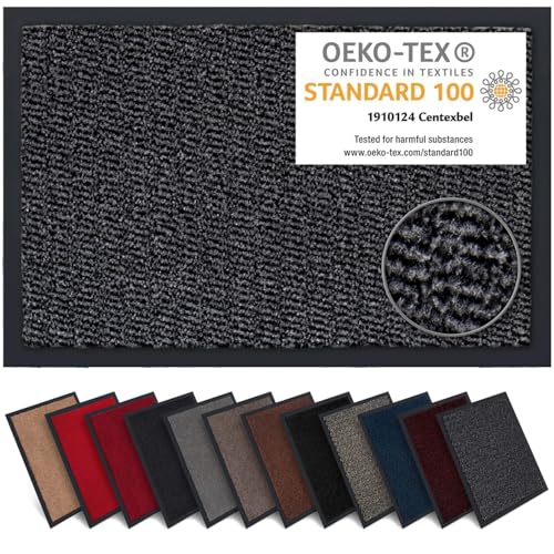 Carpet Diem Fußmatte, einfach sauber I Schmutzfangmatte Eingangsbereich - Fussmatte Innen & Außen, rutschfeste Türmatte, Schmutzfang Teppich für Haustür I Fußabtreter in Anthrazit-Schwarz 40x60 cm