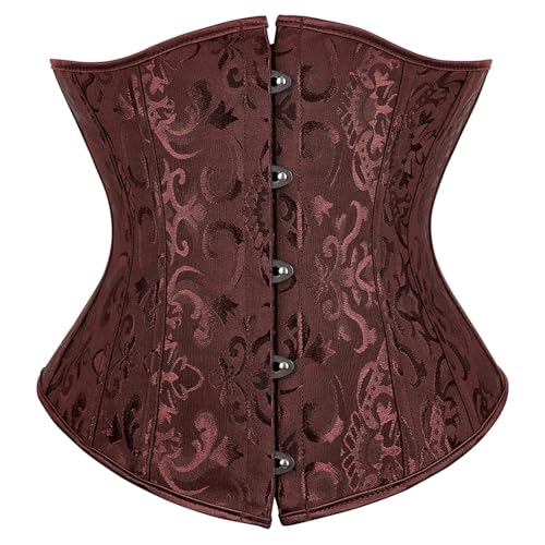 Piraten Korsett Corset Top Damen Halloween Gothic Shapebody Bustier Trachten Corsage Schnürkorsett Große Brüste braun, S