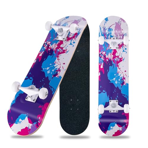 Skateboard 31 x 8 Zoll komplette Cruiser Skateboards für Anfänger,8-lagiger Ahornholz ABEC-11 Kugellager, Double Kick Deck Concave Skate Board für Jugendliche und Erwachsene (Graffiti-TY)