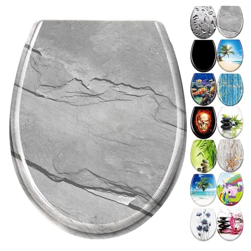 YZNAHRE WC-Sitz Toilettendeckel mit Soft-Close, Duroplast & Edelstahl, Antistatisch & Antibakteriell, Abnehmbar, Leicht zu Reinigen, 45x38 cm, Passend für Hänge-WC, Marmor