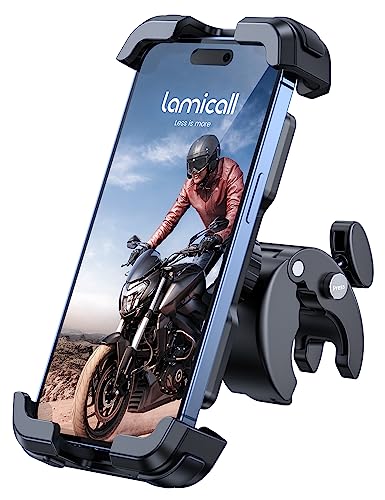Lamicall Handyhalterung Motorrad, Handyhalter Fahrrad - 2025 Universal 360° Lenker Halter für iPhone 17 16 15 14 Pro Max Plus, Air, SE, 13 12 Pro Max Mini, 11 Pro Max, Xs, XR, Samsung S24, Smartphone