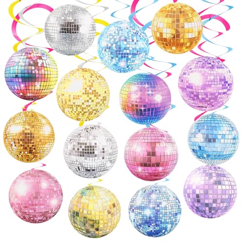 35 Stück Discokugel Party Luftschlangen Discokugel Hängende Spiralen, 70er 80er 90er Jahre Thema Party Dekorationen, Bunte Luftschlangen HäNgende Wirbel Party Decken Deko Disco Rock Hippie Zubehör