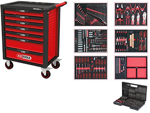 KS Tools 826.7598 Racingline Schwarz/rot Werkstattwagen mit 7 Schubladen und 598 Premium-Werkzeugen