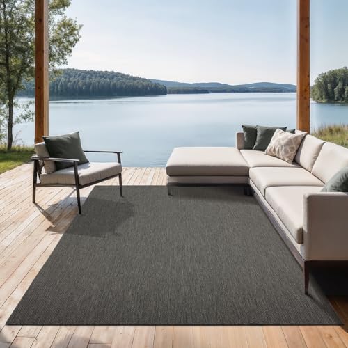 the carpet Mistra - Moderner In- und Outdoor Teppich, perfekt für das Wohnzimmer, Schlafzimmer oder die Terrasse, Wetterfest, langlebig und pflegeleicht, Anthrazit, 80 x 150 cm