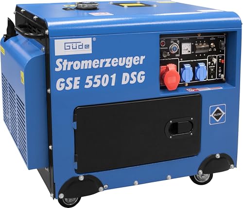 Güde Stromerzeuger GSE 5501 DSG (OHV 4-Takt-Dieselmotor, luftgekühlt, 418 cm³, 6,5/8,8 (kW/PS), max. 5 kW, 14 | 8,3 A, 2 x 230 V, 1 x 400 V, Ölmangelsicherung, Überlastschutz, Voltmeter, E-Start)