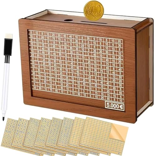 Spardose aus Holz,Retro Sparbüchse Aufbewahrungsbox,Sparbox mit Zahlen Ankreuzen,Wiederverwendbare Spardose,Geld Sparen,Hilft Erwachsene und Kindern Die Gewohnheit Zum Sparen