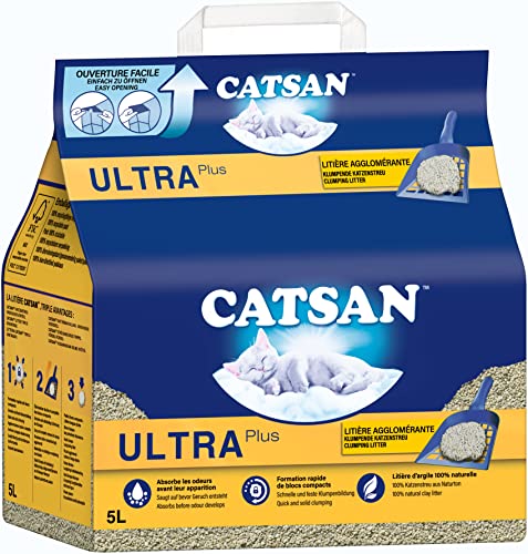 CATSAN Ultra Plus – Katzenstreu aus feinen natürlichen Tonkörnchen – 1 x 5 Liter