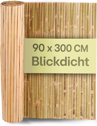 Praknu Schilf Balkon Sichtschutz Holz - FSC® Zertifiziertes, Natürliches Schilf - Einsetzbar Im Innen- Und Außenbereich - Sichtschutz für Garten, Balkon - 90 x 300cm - Zaun Sichtschutz aus Bambus