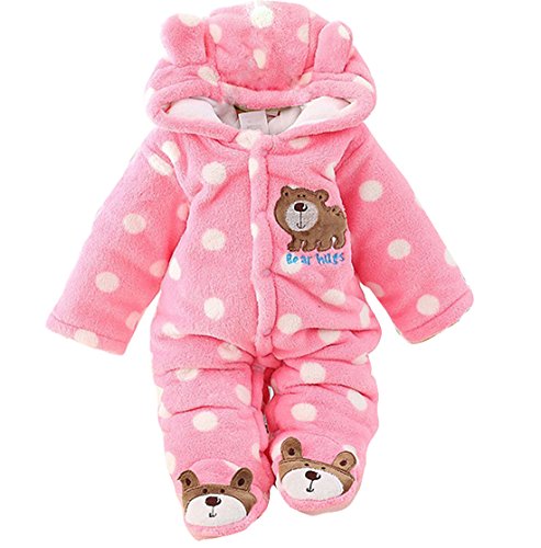 Gaorui Neugeborenes Unisex Baby Winter Overall mit Kapuze Strampler Fleece Onesie All in One Schneeanzug Outfits (Rosa, 0-3 Monate)