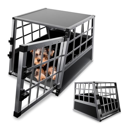 Juskys Alu Hundetransportbox M - 69x54x51 cm - Auto Hundebox robust & pflegeleicht - Gittertür verschließbar - Aluminium Transportbox für Hunde