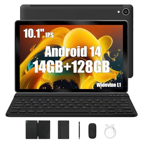 Yicty Android 14 Tablets 10 Zoll Tablet PC, 14(4+10) GB RAM+128GB ROM(1TB TF), Octa Core 2.0 GHz/1280 * 800 HD IPS/WiFi 6/Bluetooth 5.3/5000mAh/5MP+8MP/OTG/Typ C Kopfhöreranschluss