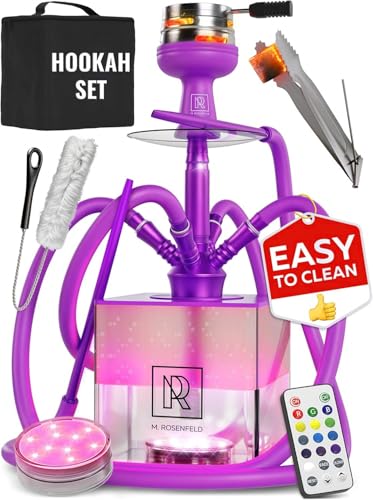 Shisha Set mit 4 Schläuchen – YADO Square Shisha To Go mit Kohlehalter, Heat Management Device, großer schwarzer Silikonkopf und Tragetasche für Shisha