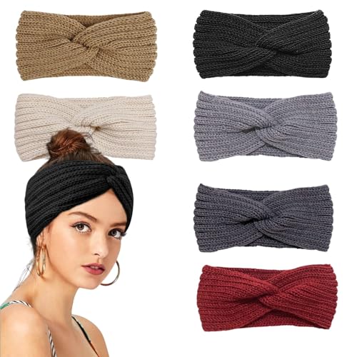 Stirnband Damen Winter Strick Dünn, Stirnband Kinder Mädchen, Herbst Und Winter Vielseitig 6 Pcs Gehäkeltes Warmes Haarband Ohrenwärmer Elastische
